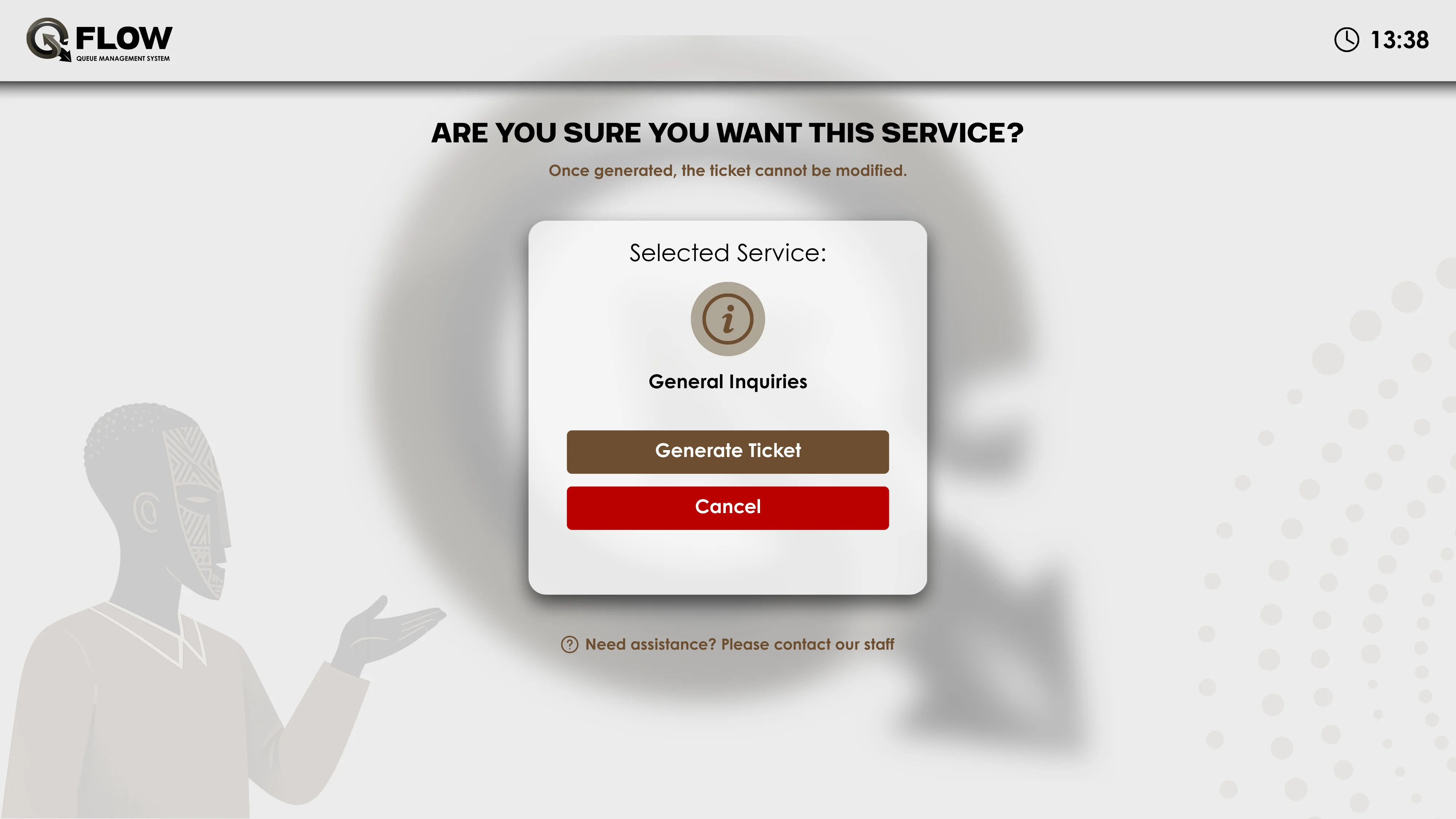 QFlow service confirmation kiosk screen